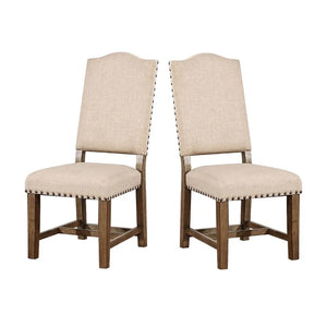 English Elm Formal Beige Fabric Dining Chairs Set of 2 — Arched Back, Nailhead Trim, Solid Wood Frame, Cozy Seat B2741P284208