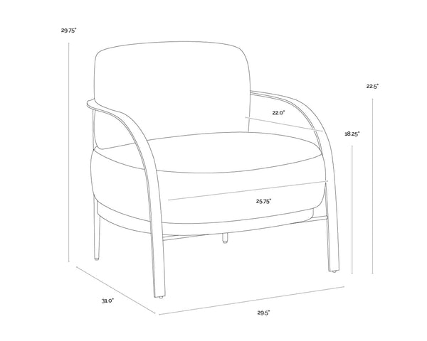 Sunpan DAPHNE Lounge Chair - Modern Curved Seat with Plush Cushions & Elegant Gold Stainless Steel Frame 112148