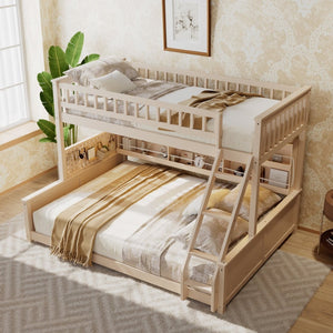 English Elm Twin Xl Over Queen Bunk Bed with Led Lighting Shelving and Pegboard Pinewood Frame Beige LT000280AAA
