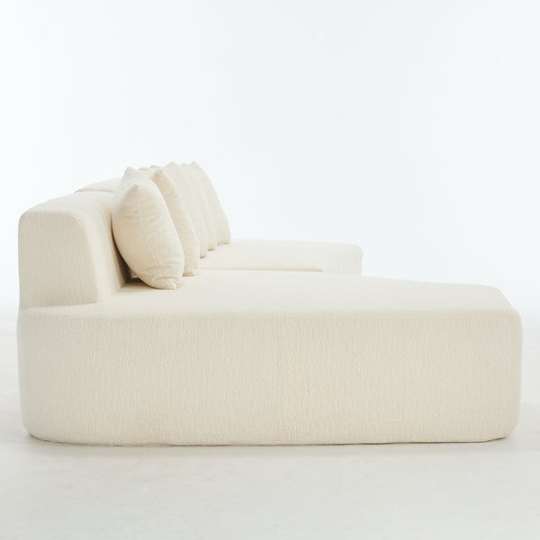 English Elm Compression Sectional Couch with Corduroy Upholstery, Deep-Seated Modular L-Shaped Sleeper Sofa, No-Assembly Comfort and Stability White W1249S00006