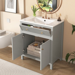 English Elm 30'' Modern Bathroom Vanity Set With Ceramic Sink, Soft-Close Doors, Grey Finish, Ample Storage Options N710P228367E
