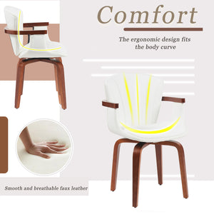 English Elm Mid-Century Bentwood Swivel Dining Chairs Set Of 2 - Stylish Pu Leather Accent Chairs For Any Space N842P290039K