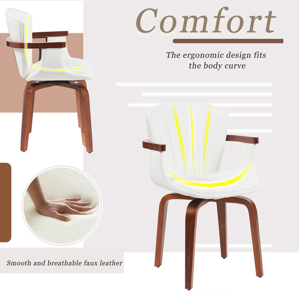 English Elm Mid-Century Bentwood Swivel Dining Chairs Set Of 2 - Stylish Pu Leather Accent Chairs For Any Space N842P290039K