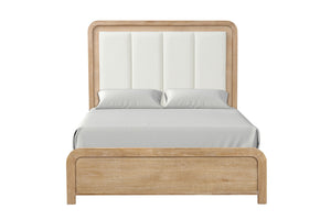 English Elm Queen Panel Bed with Floral Paneled Headboard and Antique Brass Accents, Elegant Contemporary Design Natural 24 L x 67 W x 5 H B2741S00734