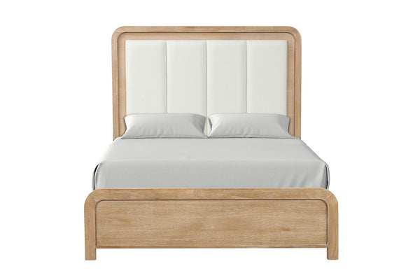 English Elm Queen Panel Bed with Floral Paneled Headboard and Antique Brass Accents, Elegant Contemporary Design Natural 24 L x 67 W x 5 H B2741S00734