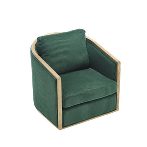 English Elm Corduroy Swivel Barrel Chair with Sturdy Wood Frame & Metal 360° Base, Plush Corduroy Comfort Pop Emerald W395P220271