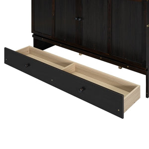 English Elm Queen Murphy Wall Bed with Pull Out Drawer and Built in Usb Charging Cabinet Espresso N708P205905P