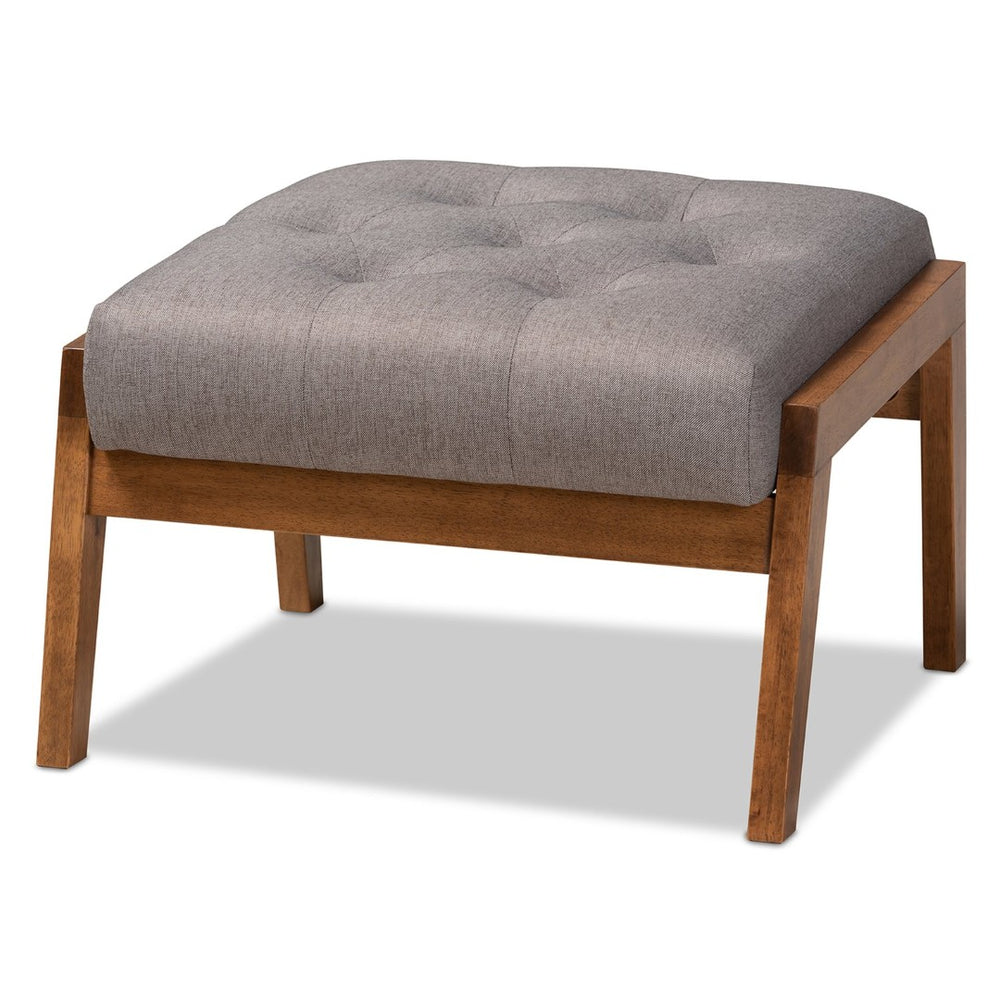 Baxton Studio Baxton Naeva Mid-Century Modern Grey Upholstered Footstool with Walnut Legs for Style & Comfort BBT8040-Grey/Walnut-Footstool