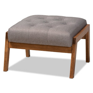 Baxton Studio Baxton Naeva Mid-Century Modern Grey Upholstered Footstool with Walnut Legs for Style & Comfort BBT8040-Grey/Walnut-Footstool