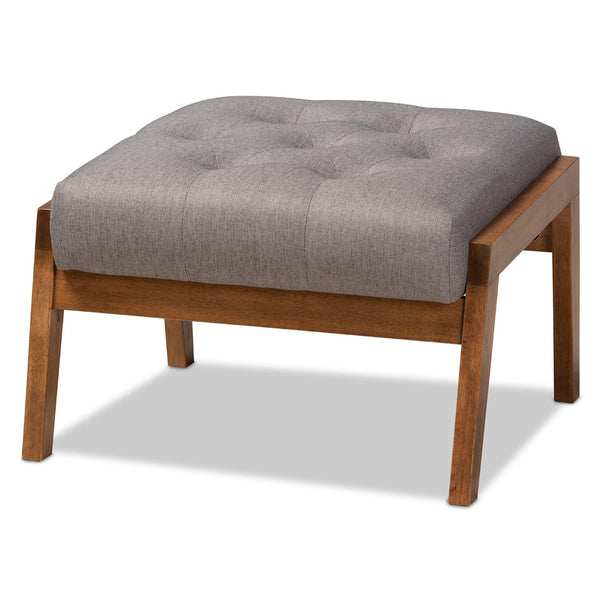 Baxton Studio Baxton Naeva Mid-Century Modern Grey Upholstered Footstool with Walnut Legs for Style & Comfort BBT8040-Grey/Walnut-Footstool