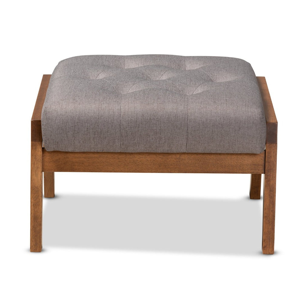 Baxton Studio Baxton Naeva Mid-Century Modern Grey Upholstered Footstool with Walnut Legs for Style & Comfort BBT8040-Grey/Walnut-Footstool