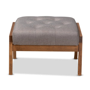 Baxton Studio Baxton Naeva Mid-Century Modern Grey Upholstered Footstool with Walnut Legs for Style & Comfort BBT8040-Grey/Walnut-Footstool