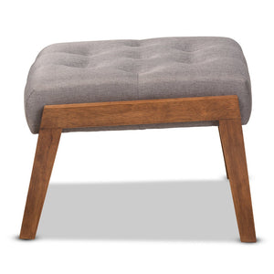 Baxton Studio Baxton Naeva Mid-Century Modern Grey Upholstered Footstool with Walnut Legs for Style & Comfort BBT8040-Grey/Walnut-Footstool