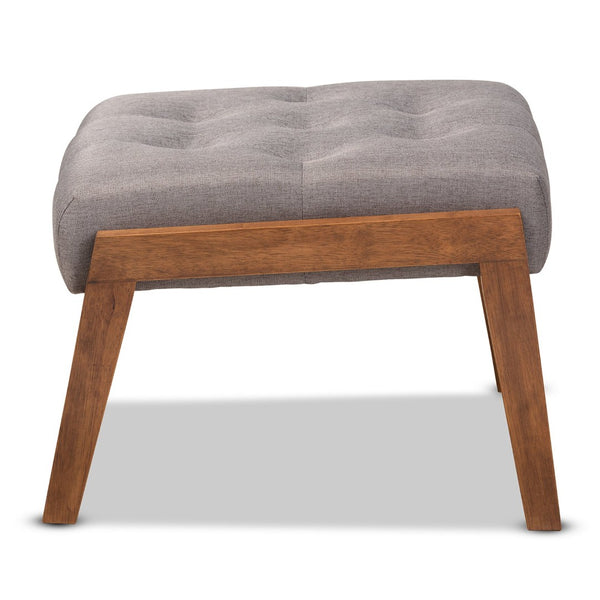 Baxton Studio Baxton Naeva Mid-Century Modern Grey Upholstered Footstool with Walnut Legs for Style & Comfort BBT8040-Grey/Walnut-Footstool
