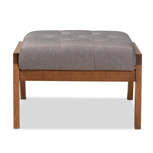 Baxton Studio Baxton Naeva Mid-Century Modern Grey Upholstered Footstool with Walnut Legs for Style & Comfort BBT8040-Grey/Walnut-Footstool
