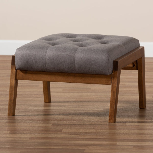 Baxton Studio Baxton Naeva Mid-Century Modern Grey Upholstered Footstool with Walnut Legs for Style & Comfort BBT8040-Grey/Walnut-Footstool