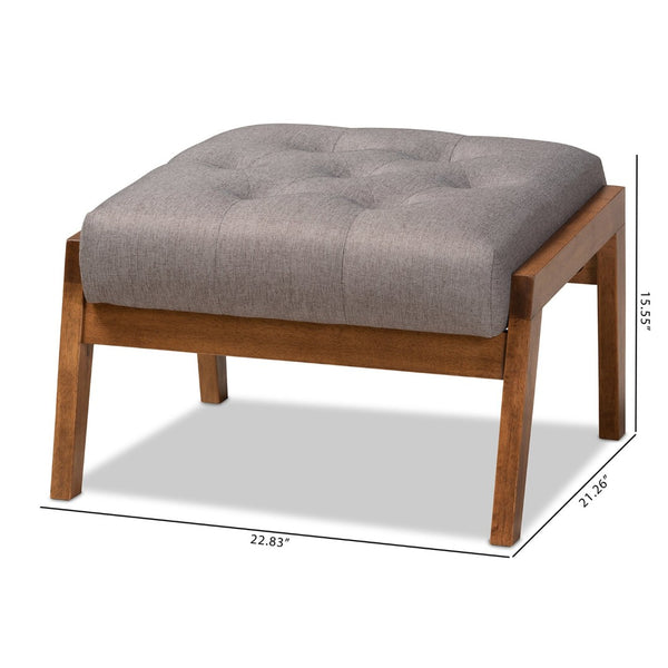 Baxton Studio Baxton Naeva Mid-Century Modern Grey Upholstered Footstool with Walnut Legs for Style & Comfort BBT8040-Grey/Walnut-Footstool