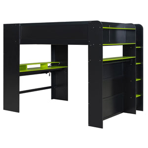 English Elm Full Size Gaming Bunk Bed with Rgb Lighting Integrated Desk Wardrobe and Storage Green LT100266AAG
