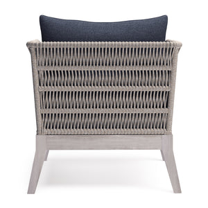 English Elm Santiago Outdoor Conversation Chair in Slate Grey — Handcrafted Acacia, Rope Wrap, Water-Repellent Cushions B136P159364