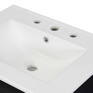 English Elm Modern 48 Inch Freestanding Bathroom Vanity Dual Ceramic Sinks Soft Close Gold Handles Black N729P000008B
