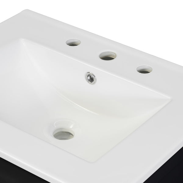 English Elm Modern 48 Inch Freestanding Bathroom Vanity Dual Ceramic Sinks Soft Close Gold Handles Black N729P000008B