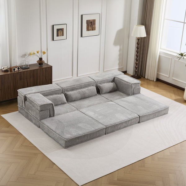 English Elm Compression Mahjong Sofa Bed – Versatile Modular Floor Sofa With No Assembly, Soft Fleece & Pillows W3723S00020