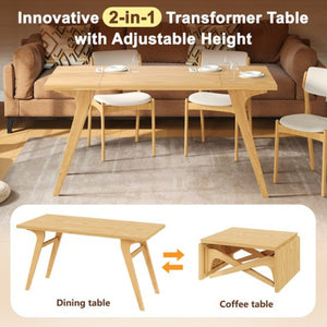 English Elm Transformer Solid Wood Convertible Table Adjustable Height Expandable Top for Small Spaces Natural N735P406282N