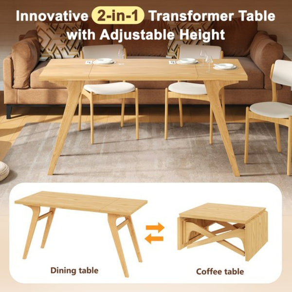 English Elm Transformer Solid Wood Convertible Table Adjustable Height Expandable Top for Small Spaces Natural N735P406282N