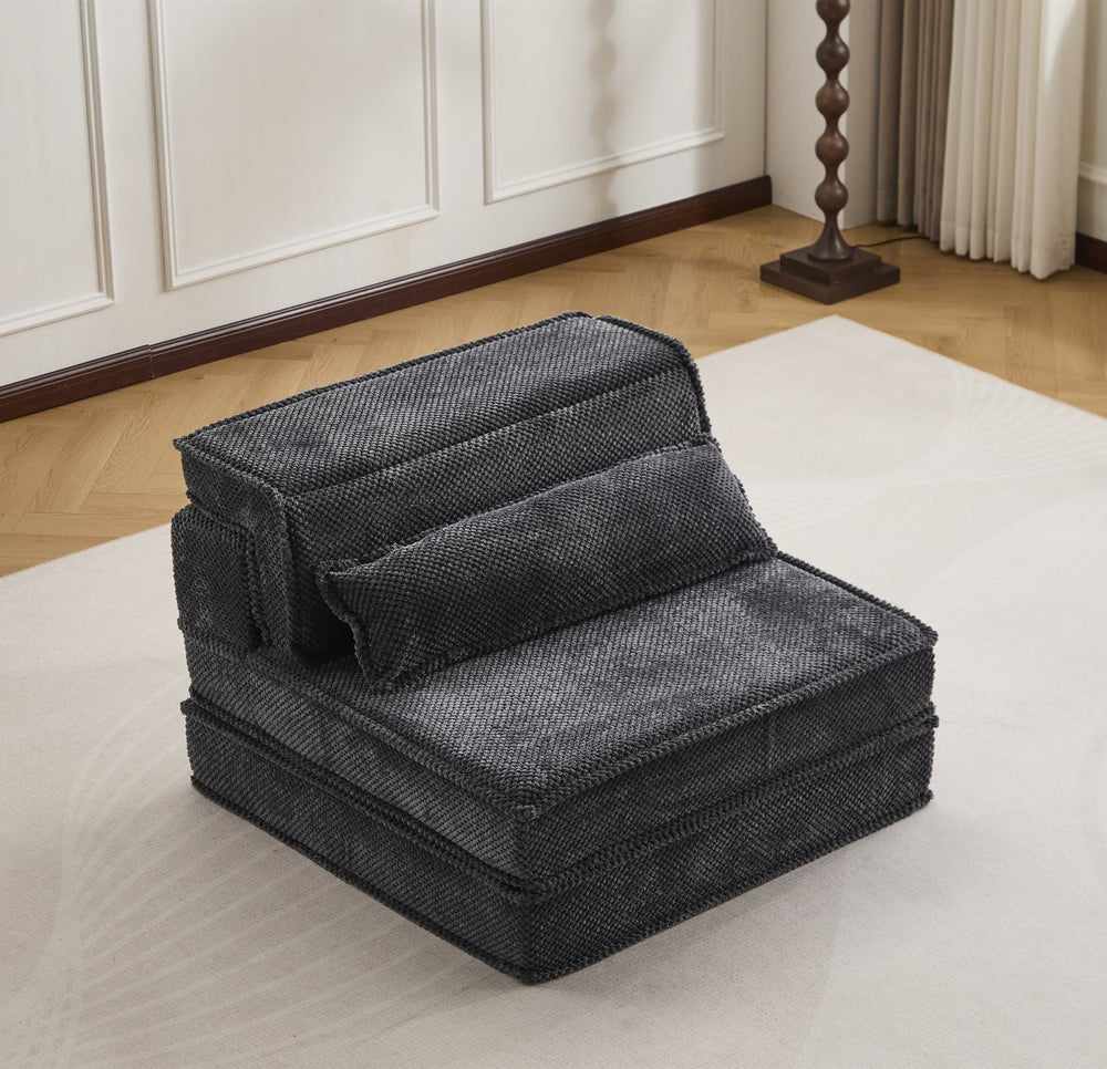 English Elm Compression Mahjong Sofa Bed - Stylish Modular Floor Seating, Soft Fleece, No Assembly, Dark Grey W3723P377151