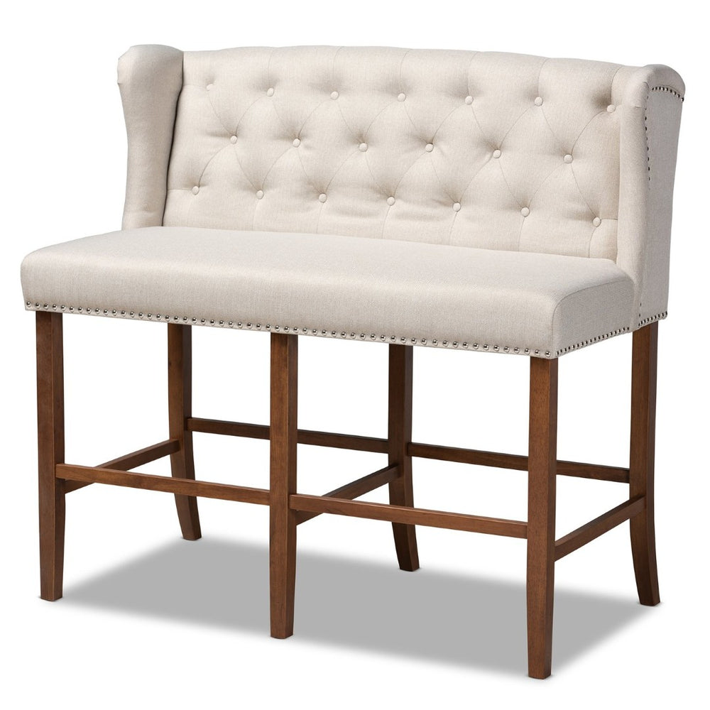 Baxton Studio Baxton Studio Alira Contemporary Upholstered Bar Stool Bench with Walnut Wood Frame & Tufted Design Beige BBT5349-Beige/Walnut-Bench