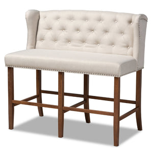 Baxton Studio Baxton Studio Alira Contemporary Upholstered Bar Stool Bench with Walnut Wood Frame & Tufted Design Beige BBT5349-Beige/Walnut-Bench