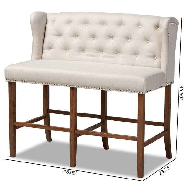 Baxton Studio Baxton Studio Alira Contemporary Upholstered Bar Stool Bench with Walnut Wood Frame & Tufted Design Beige BBT5349-Beige/Walnut-Bench