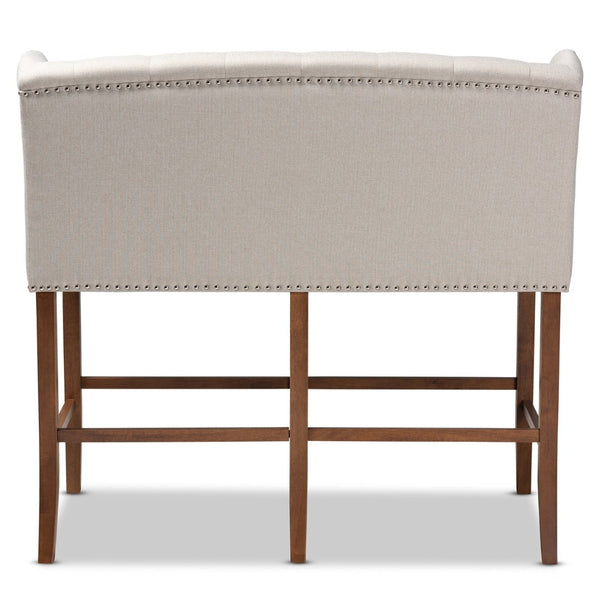 Baxton Studio Baxton Studio Alira Contemporary Upholstered Bar Stool Bench with Walnut Wood Frame & Tufted Design Beige BBT5349-Beige/Walnut-Bench