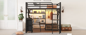English Elm Full Size Loft Bed With Integrated Desk, Storage, And Lighting – Perfect For Space-Saving Living Solutions! W2593S00040