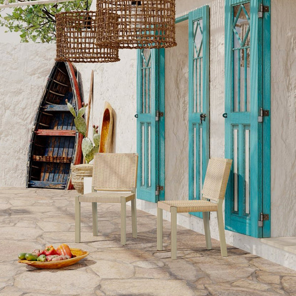 English Elm Farmhouse Solid Wood Dining Chairs Set of 2 with Rattan Backrest, Champagne Finish, Durable Craftsmanship Gold N842P271333E