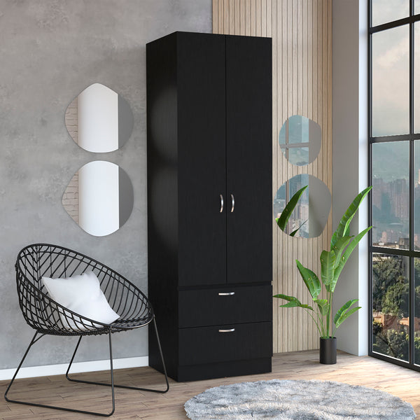 English Elm Vico 76" High Armoire Wardrobe Closet with 2 Drawers, Hanging Rod & Shelves - Black Engineered Wood Storage Organizer B070P188837