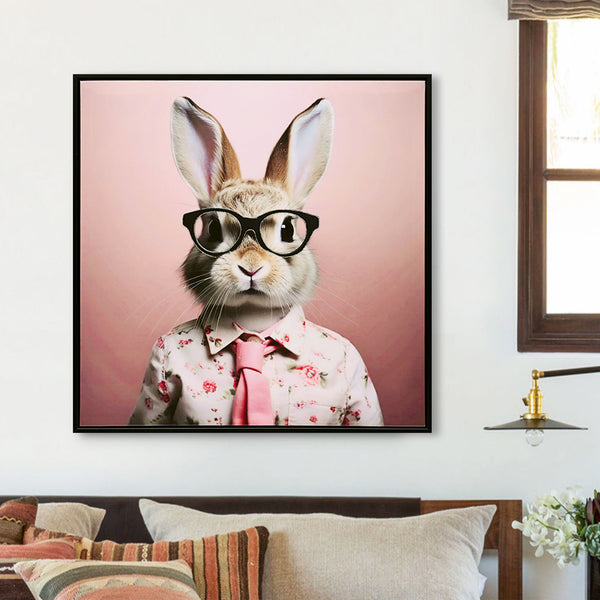 English Elm Stretched Canvas Print Whimsical Rabbit in Blush Pink Suit Nursery Wall Art Ready to Hang Giftable Decor W3374P324199