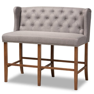 Baxton Studio Baxton Studio Alira Contemporary Upholstered Bar Stool Bench with Walnut Wood Frame & Tufted Design Grey BBT5349-Grey/Walnut-Bench
