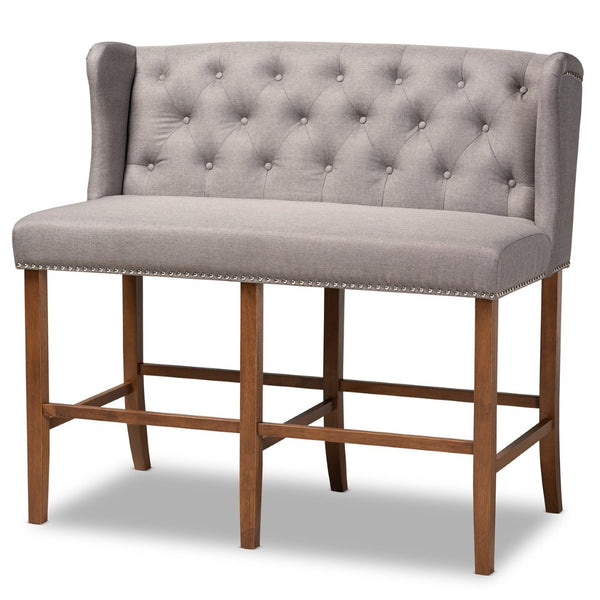 Baxton Studio Baxton Studio Alira Contemporary Upholstered Bar Stool Bench with Walnut Wood Frame & Tufted Design Grey BBT5349-Grey/Walnut-Bench
