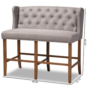 Baxton Studio Baxton Studio Alira Contemporary Upholstered Bar Stool Bench with Walnut Wood Frame & Tufted Design Grey BBT5349-Grey/Walnut-Bench
