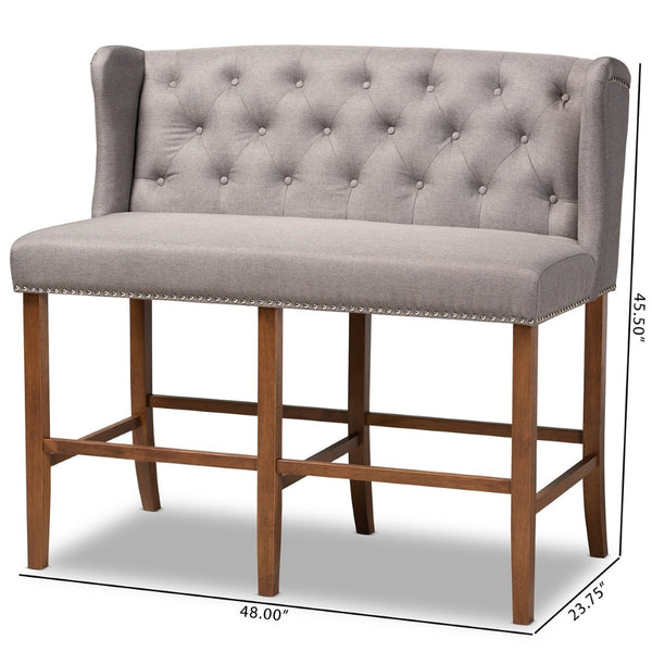 Baxton Studio Baxton Studio Alira Contemporary Upholstered Bar Stool Bench with Walnut Wood Frame & Tufted Design Grey BBT5349-Grey/Walnut-Bench