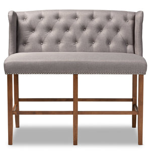 Baxton Studio Baxton Studio Alira Contemporary Upholstered Bar Stool Bench with Walnut Wood Frame & Tufted Design Grey BBT5349-Grey/Walnut-Bench