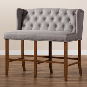 Baxton Studio Baxton Studio Alira Contemporary Upholstered Bar Stool Bench with Walnut Wood Frame & Tufted Design Grey BBT5349-Grey/Walnut-Bench