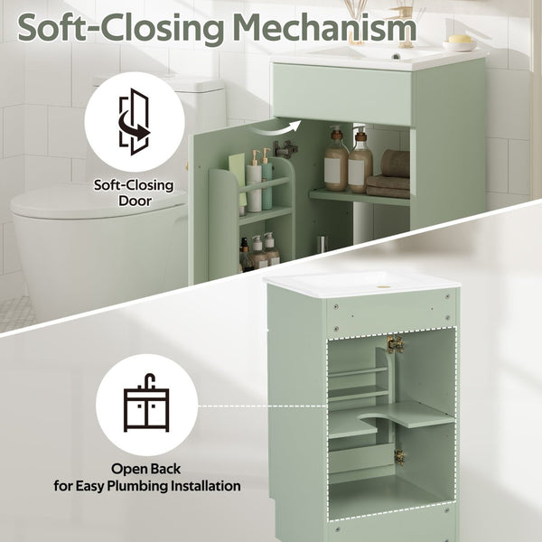 English Elm [video] Compact Sage Green Bathroom Vanity with Ceramic Sink Soft Close Cabinet N759P237932G