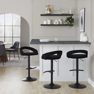 English Elm Adjustable Velvet Swivel Barstools with Black Metal Base for Kitchen or Home Bar Set B202S01991