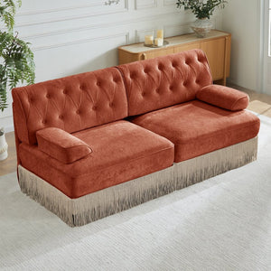English Elm Soft Velvet Chesterfield Sectional Sofa Tufted Tassel Fringe Skirt Modular Living Room Red+Brown W714S01718