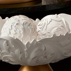 English Elm 8.75" Baroque Scroll Pedestal Bowl Set White Gold Polyresin Centerpiece with Spheres B072116431