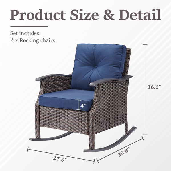 English Elm Outdoor Pe Rattan Gliding Patio Chair Set Handwoven Steel Frame with Plush Cushions Blue T3773S00018