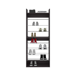 English Elm Cache Black Shoe Rack for Bedroom — Slim Engineered Wood & Metal Rods, Odor-Resistant, Durable Storage (37"x15"x7") B092P315574