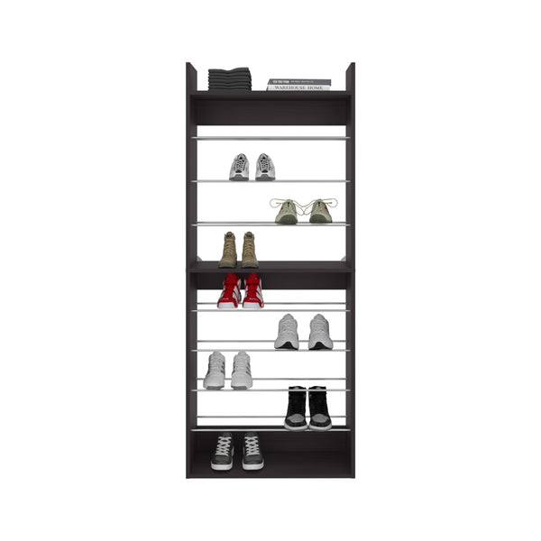 English Elm Cache Black Shoe Rack for Bedroom — Slim Engineered Wood & Metal Rods, Odor-Resistant, Durable Storage (37"x15"x7") B092P315574